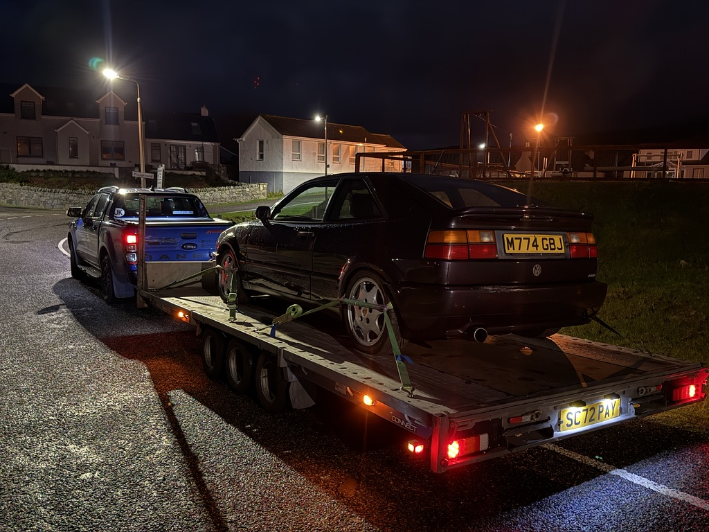 Classic saloon secured for transport