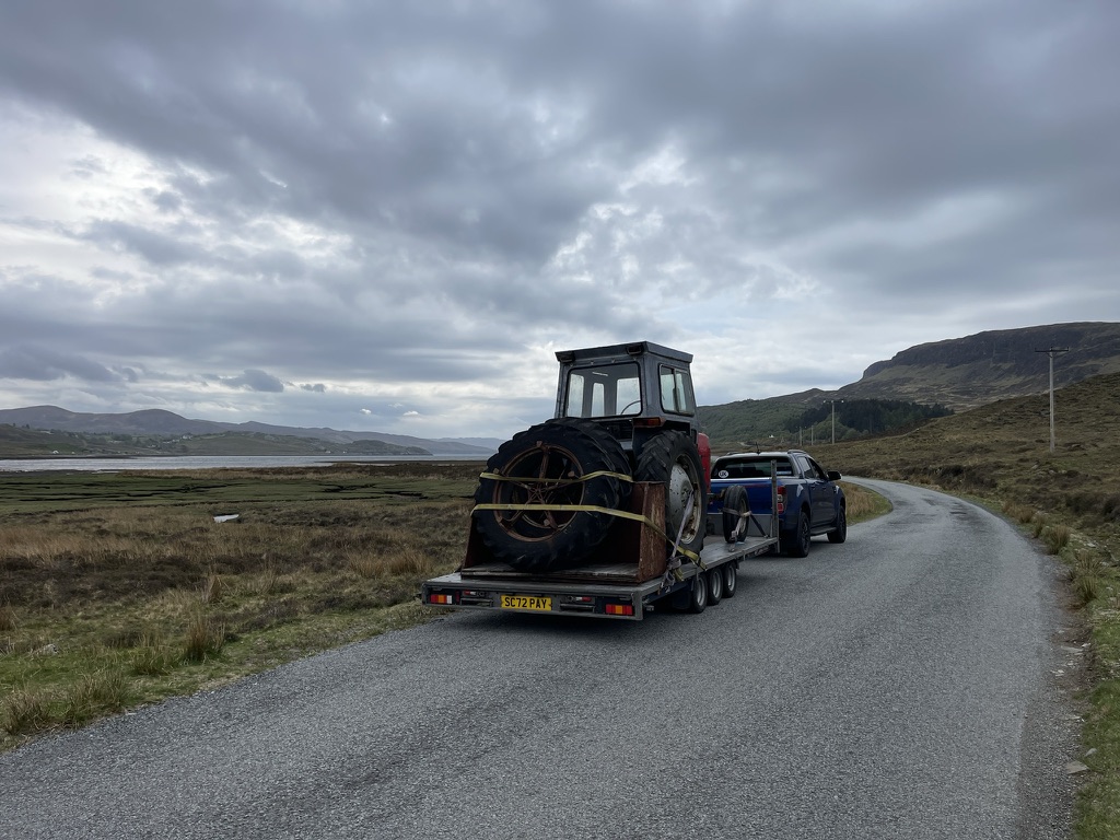 Tractor transported through the Western Isles landscape